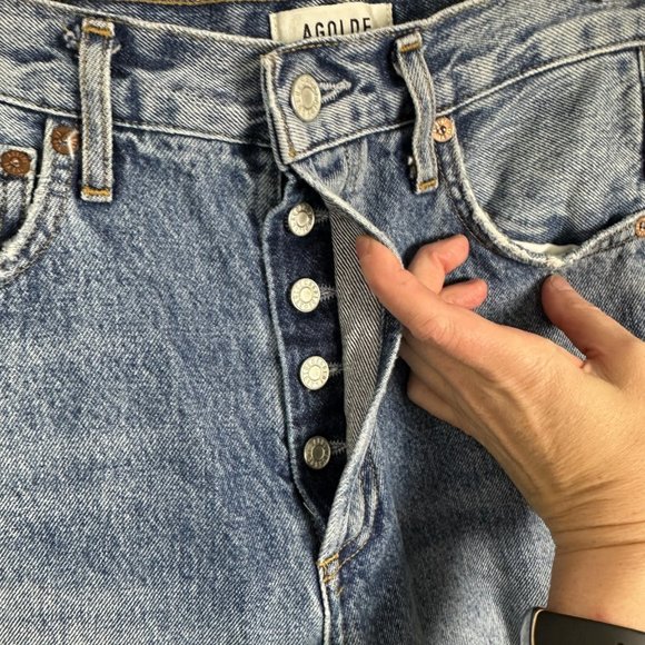 AGOLDE 90s Pinch High Rise Straight Leg Jeans Revolve Blue Denim Distress Sz 24 - Picture 6 of 15